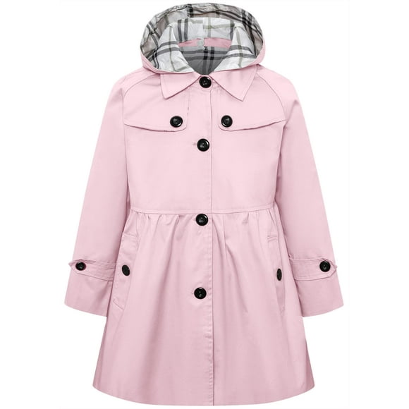 Betusline Girl's Hoodie Trench Coat Single Breasted Windbreaker Hoodie Jacket Dress Outerwear for Girl Pink 7-8 Years Big Kid = Tag 140