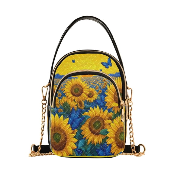 Leather Handbag Crossbody Bag Sunflowers in The Field