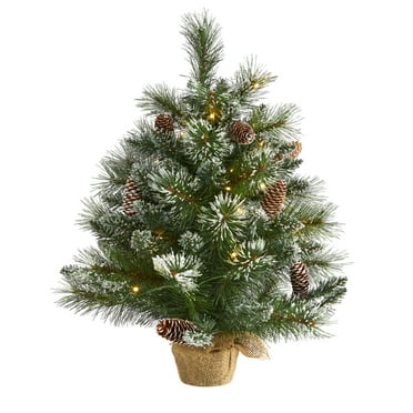 Nearly Natural 2' Frosted Pine Artificial Christmas Tree with Lights