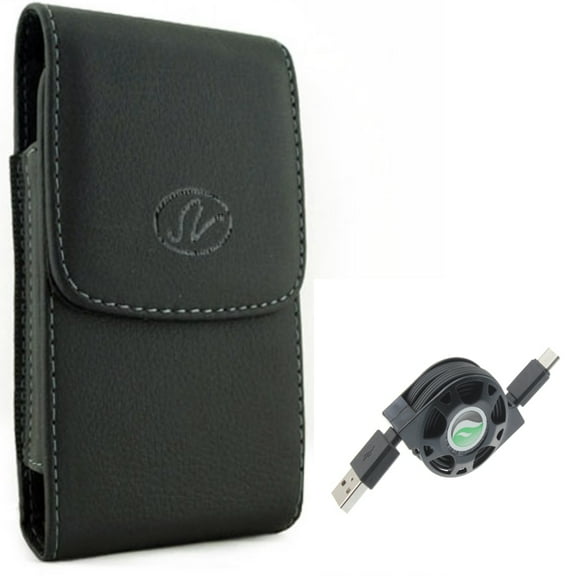 USB-C Cable w Case Belt Clip for Samsung Galaxy S22 Plus,S22 S21 FE 5G - Retractable Type-C Charger, Leather Holster Cover