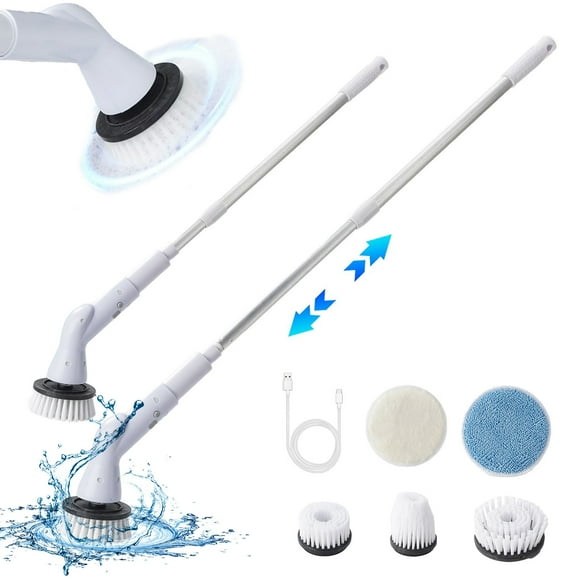 Spring Savings!Electric Brush Cleaner for Bathroom,Electric Spin Scrubbers Spin Scrubbers with 5 Replaceable Brush Heads and Adjust Extension Handle Power Cleaning Brush for Bathroom Floor Tile