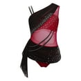 thumbnail image 3 of SiiRoh Kids Girls Sparkly Sleeveless Asymmetrical Gymnastics Leotard Ruched Ballet Lyrical Dance Dress Burgundy 10, 3 of 7