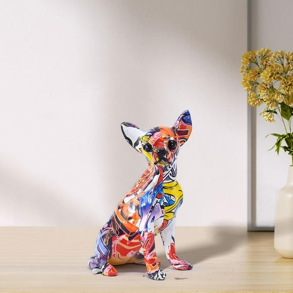Colorful Dog Statue Decor Chihuahua Figurine for Bookshelf Office Restaurant