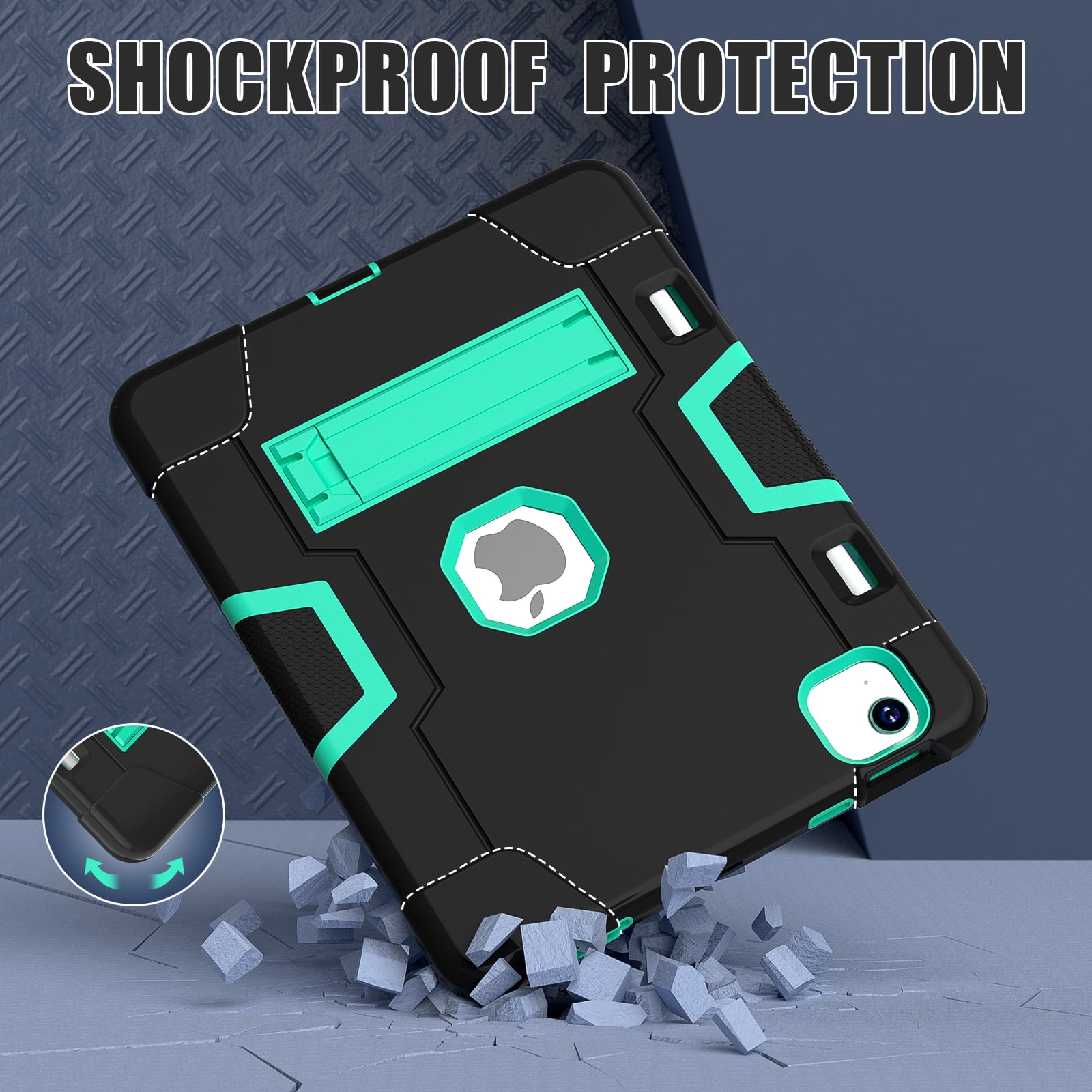 ELEHOLD for iPad Air 11 Inch Case 2024 Release, iPad Air 11 (M2) Case with Pencil Holder and Kickstand, Heavy Duty Shockproof Protective Cover,Black+Mint