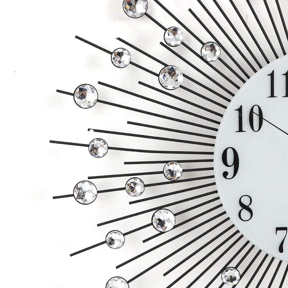 Anqidi 24" Modern Luxury Large Wall Clock, Round Diamond Non-Ticking Silent Decorative Clock for Living Room Office