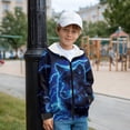 thumbnail image 4 of Psesaysky Boys Sweatshirt Hoodie Blue Lightning Wolf Print Zip Up Jacket with Pocket Winter Outwear Jacket for Boys Hooded Long Sleeve Tops, Size M, 4 of 7