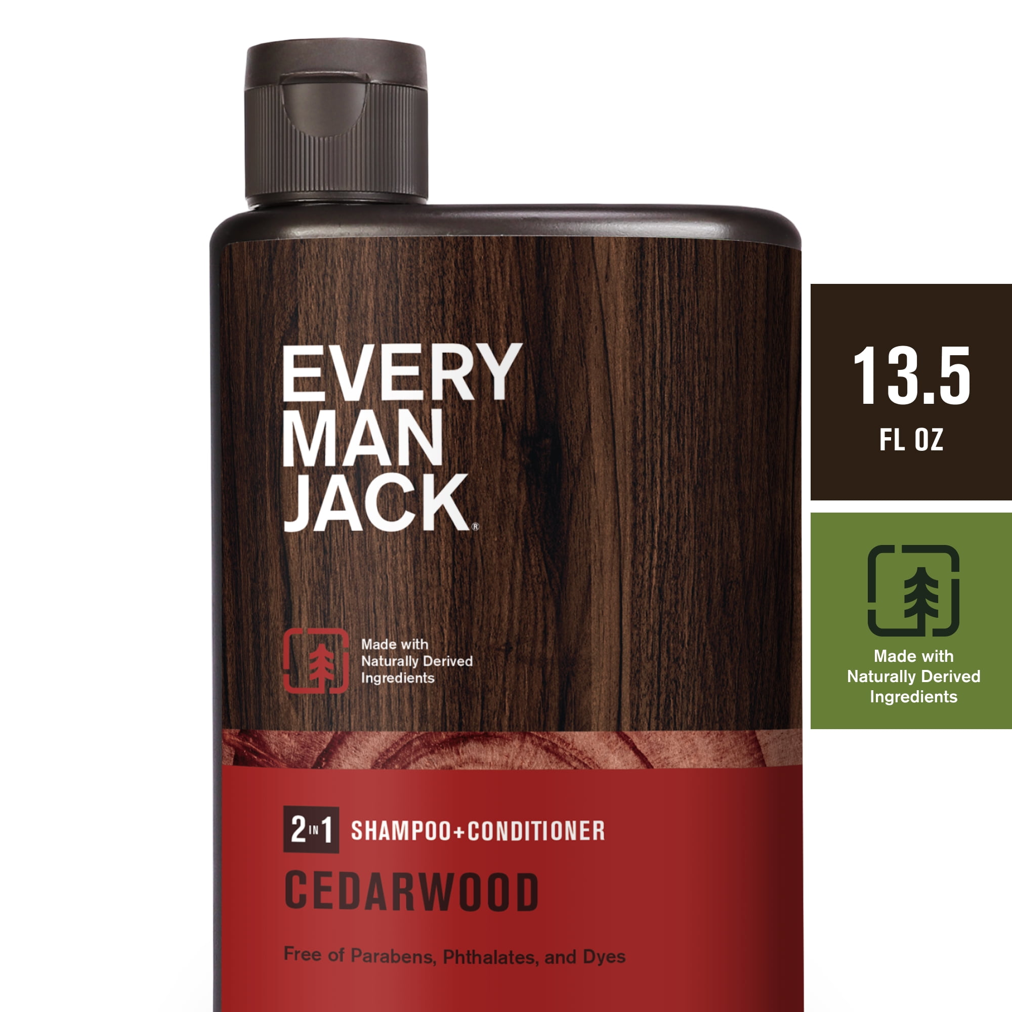 (2 pack) Every Man Jack Cedarwood Amber Daily 2-in-1 Shampoo and Conditioner for Men, Naturally Derived, 13.5 fl oz