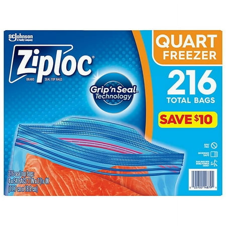 ziploc easy open tabs freezer quart bags 216 count