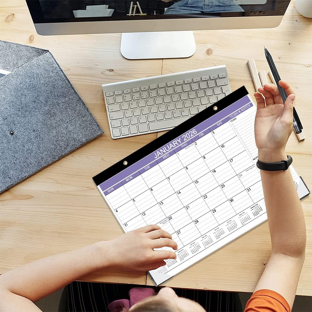 2026 Desk Calendar - Calendar 2026 from January 2026 - December 2026, Desk Calendar 2026 with to-do List, 12" x 17", Purple