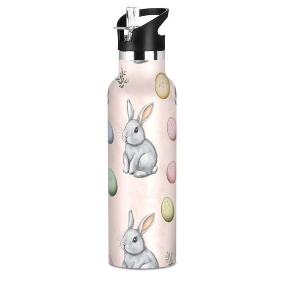 Kids Insulated Stainless Steel Sports Water Bottle 600ml (20oz), BPA-Free Grey Bunnies