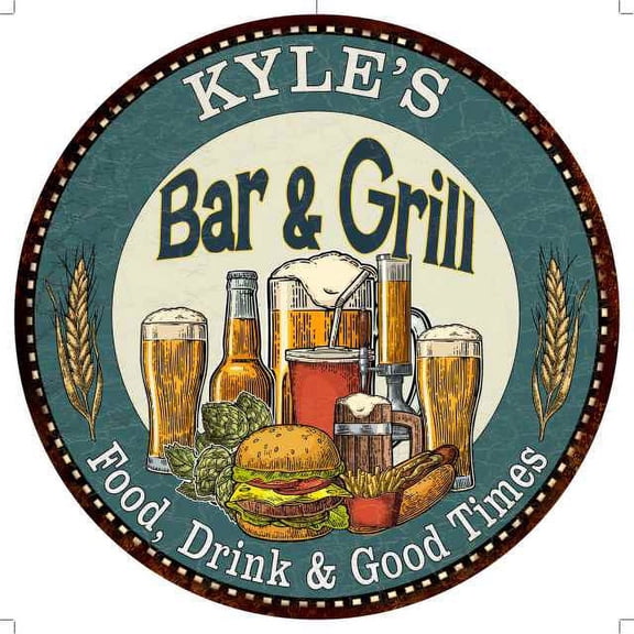 KYLE'S Bar and Grill 12" Round Metal Sign Kitchen Wall Decor 200120023081