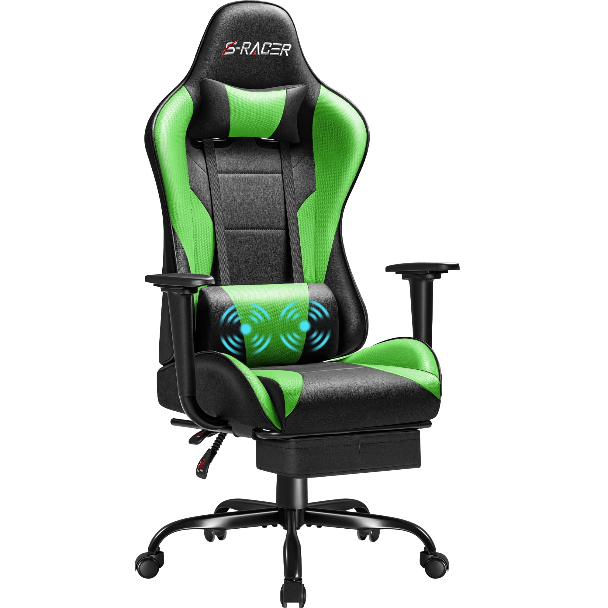 Homall Gaming Chair Massage Office Chair High Back PU Leather Chair with Footrest, Green