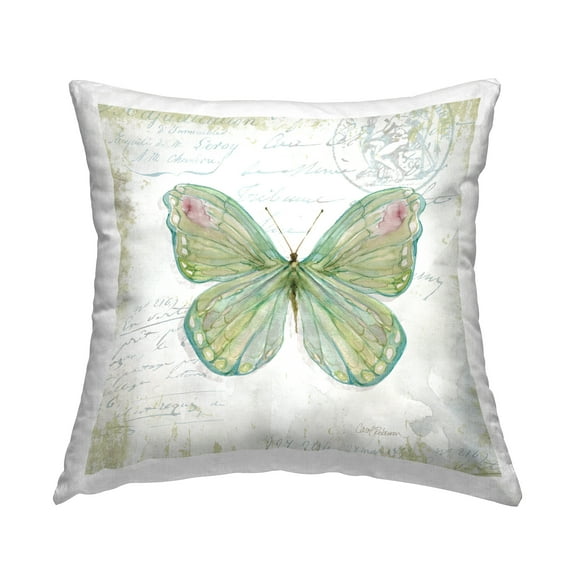 Stupell Industries Antique Butterfly Insect Charming Vintage Postal Scripture Green,18 x 7 x 18 Decorative Pillows
