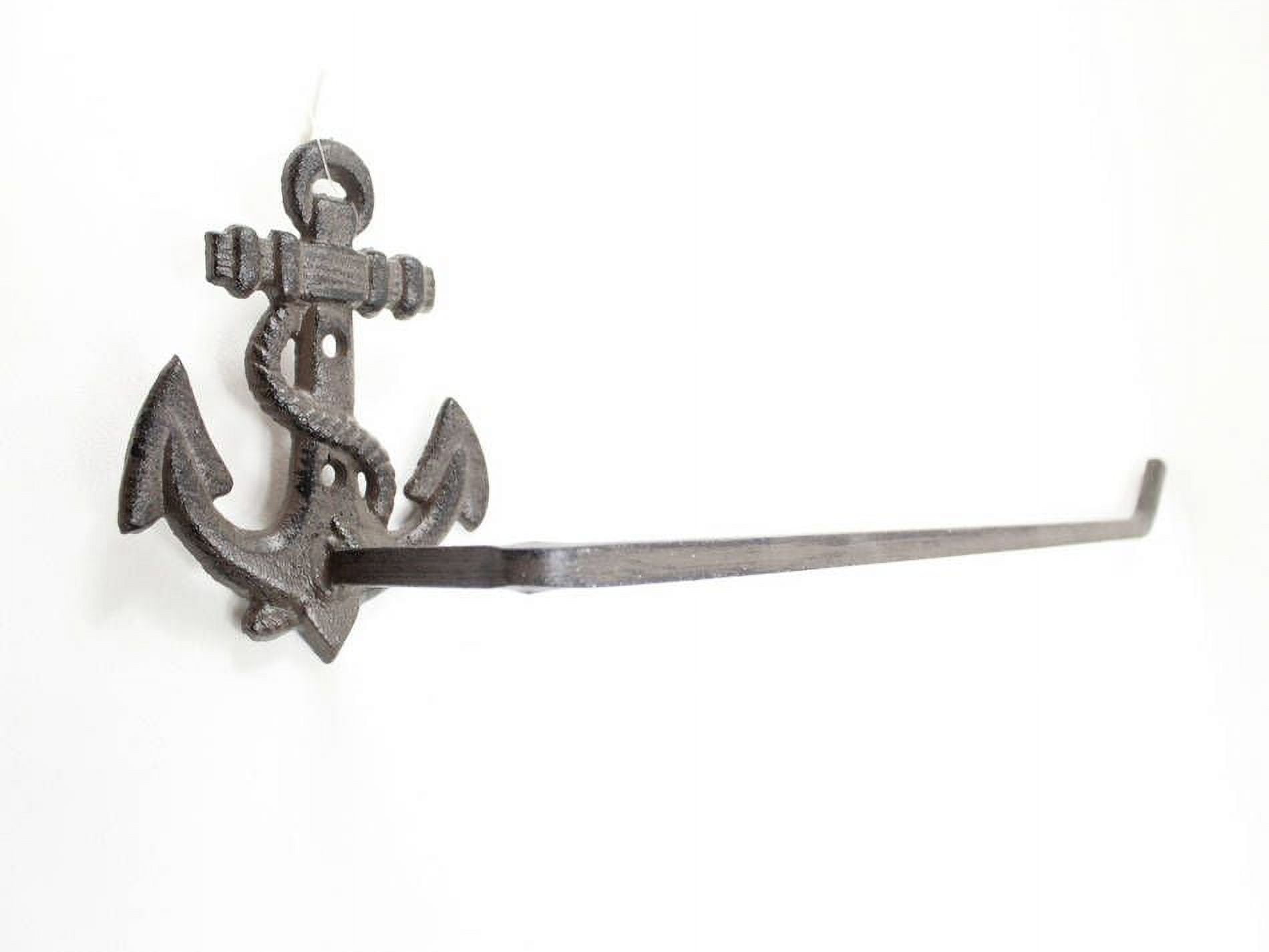 Handcrafted Model Ships K-9210-P-Silver 17 in. Rustic Silver Cast Iron Anchor Wall Mounted Paper Towel Holder