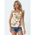 thumbnail image 3 of DARING DIVA Women's Tropical Square Neck Ruffle Tank Top XS White, 3 of 6