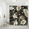 thumbnail image 4 of Black Shower Curtain Floral Shower Curtains for Bathroom, Tropical Plants Fabric Curtains Elegant Floral Home Bathroom Decor with 12 Hooks 72x72 Inch, 4 of 6