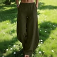 thumbnail image 2 of Women's Cotton Solid Curved Barrel Long Pants, Elastic High Waist Multi Color Side Pockets, Light Breathable Loose Trousers for Daily Commute Beach Trip Spring | TruHer,Army Green L, 2 of 9