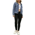 thumbnail image 2 of INSPIRE CHIC Women's Spring Denim Long Sleeve Button Down Pearl Decro Jacket S Blue, 2 of 5