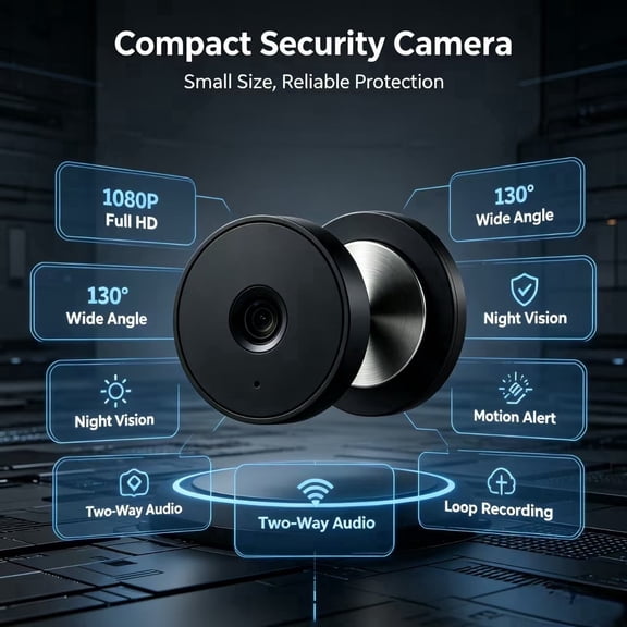Mini Security Camera 1080P HD, Magnetic Indoor Camera with Night Vision, Motion Detection, 2-Way Audio, 130° Wide Angle, Loop Recording, Local Storage, No Monthly Fee for Baby Pet Monitor