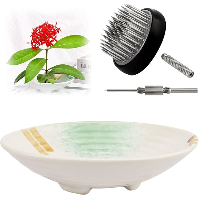 Kit de Jarrón Japonés para de 4 cm con Forma de Rana de Flores, de Cerámica para Arreglos Florales, con Base y Herramienta Fija para Flores A