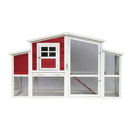 Aleko Multi Level Red Barn Style Fir Wood 78 X 295 X 455 Inches Chicken Coop Rabbit Hutch Red With White Trim Color