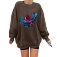 thumbnail image 2 of Gibobby Sudadera Mujer Moda Top con estampado floral a la para mujer, sudadera cálida de manga larga, camisa holgada informal con cuello redondo, de blusa (Café, S), 2 of 5