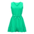 thumbnail image 5 of Bigersell Casual Dresses Fashion Summer Women Summer V-Neck Solid Color Ruffles Sleeveless Elastic Waist Dress with Blet Women's Plus Cocktail Dress Style 10734, Female Above Knee Dresses Green L, 5 of 6