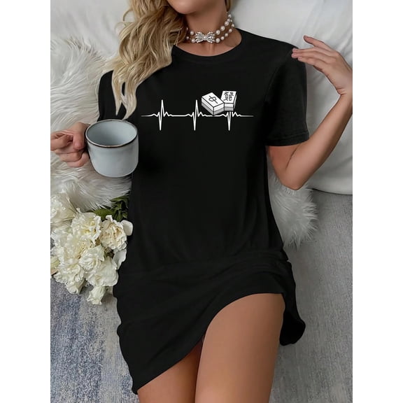 Mahjong Heartbeat T-Shirt Dress Casual Summer Dress Everyday Outfit