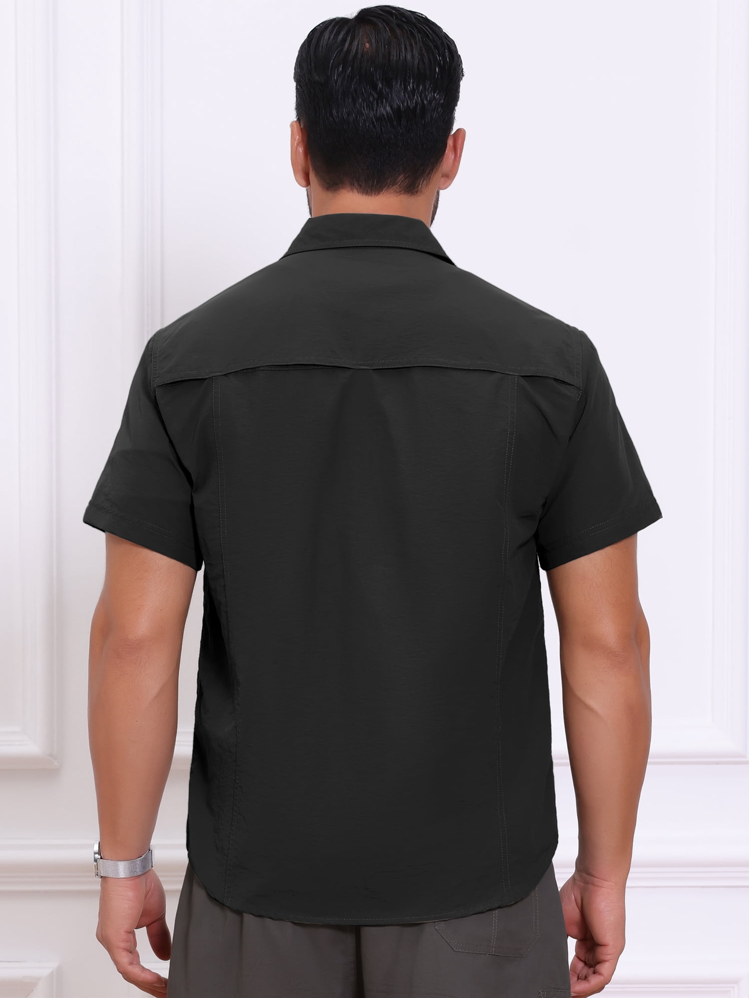 DARING DIVA Men's Solid Cargo Short Sleeve Button Down Utility Shirts XL Black