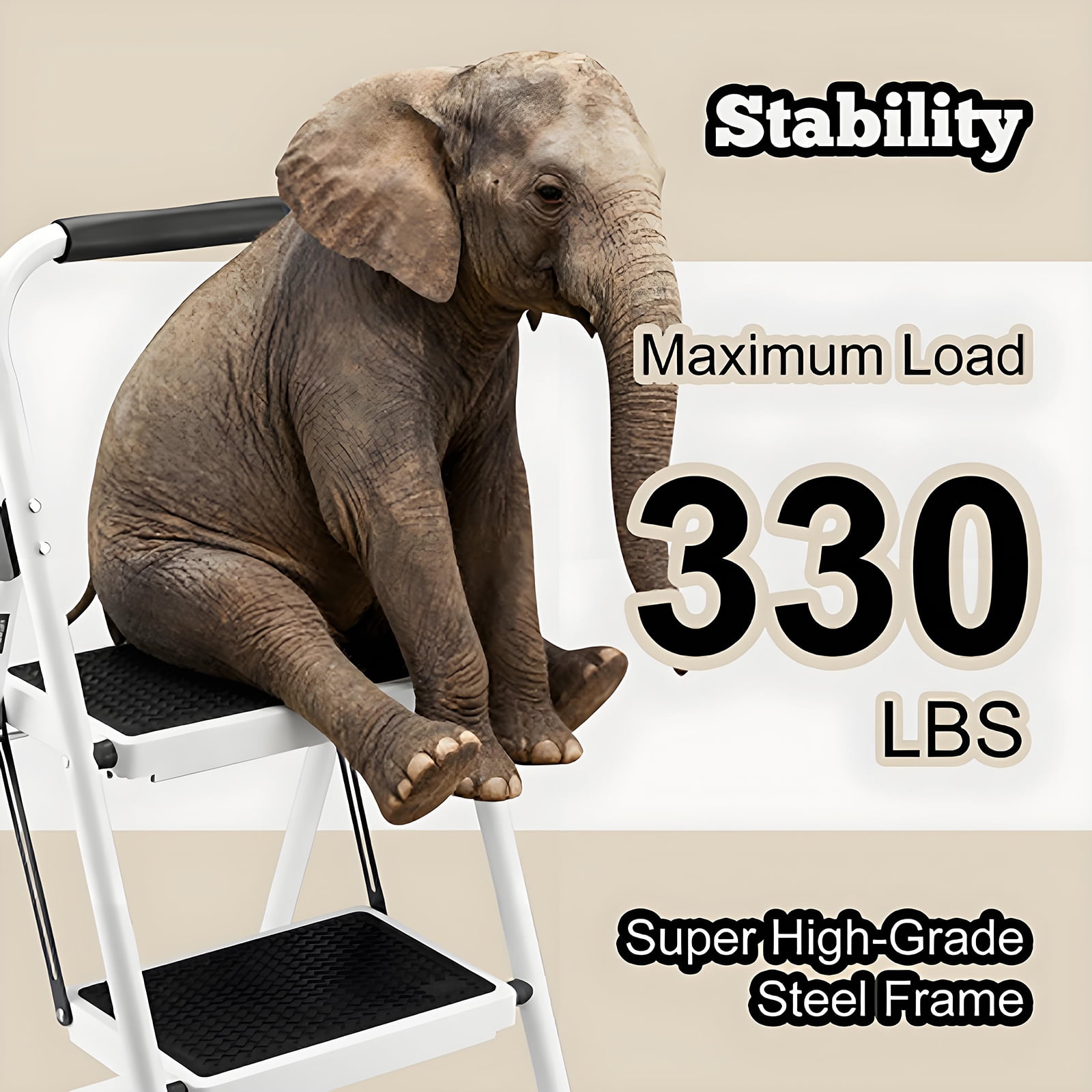 5-Step Foldable Step Ladder Stool with anti slip wide pedals, lightweight and easy to carry handle folding ladder, multi-purpose steel ladder for Kitchen, Household, 330LBS