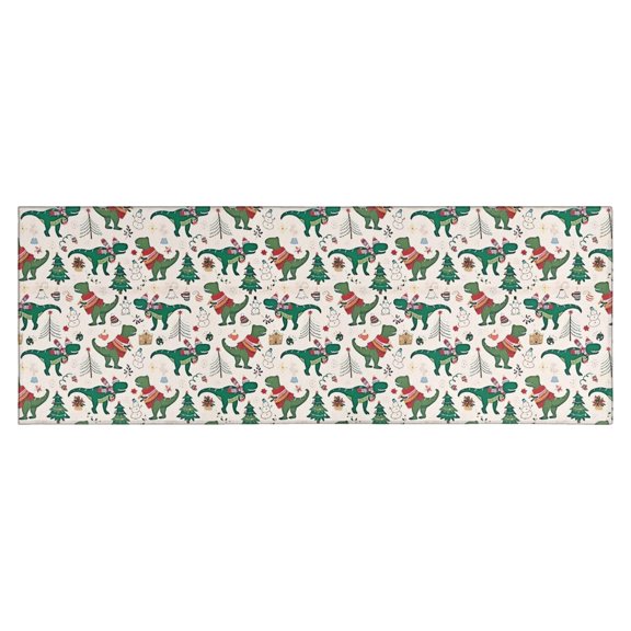 Beige Christmas Dinosaur Pattern Kitchen Rug Mat,Kitchen Runner Rugs Non Skid Washable,Decorative Kitchen Floor Mats for Kitchen,Sink,Laundry,17"X47"