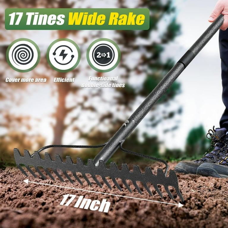IHOMEPARK 72" Garden Rake, 17-Tine Adjustable photo 7