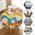 thumbnail image 4 of Groovy Flowers Tablecloth, 60s 70s Retro Floral Cute Hippie White Chrysanthemum Flower Print Table Cloth Cover for Party Picnic Tabletop Dining Room Indoor and Outdoor Dining 60x60nch, 4 of 6