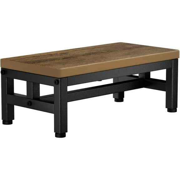 Y&M Step Stool for Adults Kids, Waterproof HPDE One Step Foot Stool with Adjustable Non-Slip Feet, Bed Steps for High Beds, Sturdy Metal Frame Stepping for Kitchen Bathroom Bedroom Living Room-Brown