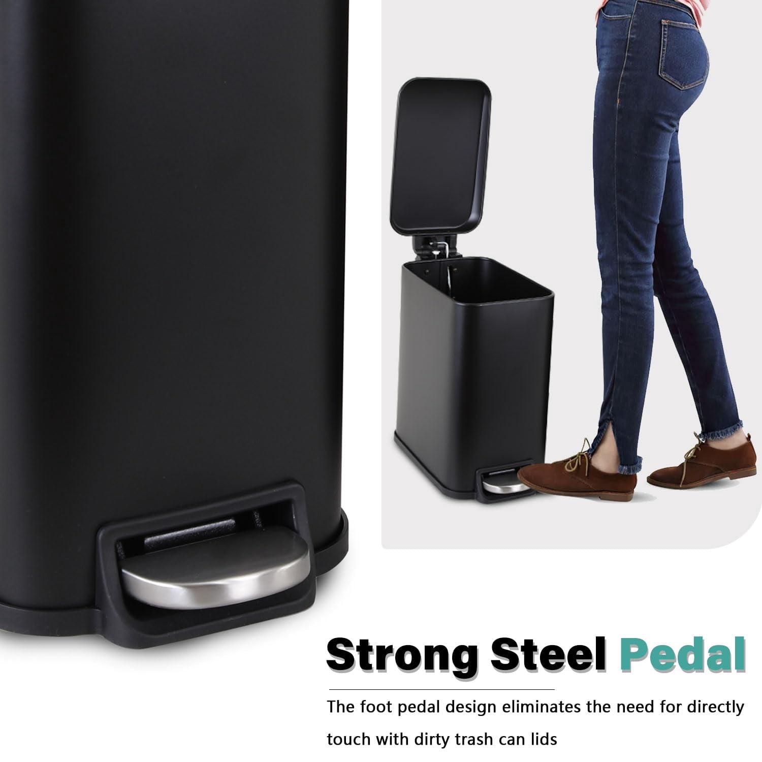 CL.HPAHKL 5L / 1.3 Gallon Slim Step Trash Can, Stainless Steel Bathroom Trash Bin with Lid & Removable Inner Bucket, Pedal Garbage Can for Bathroom,Bedroom,Home Office (2, Black)