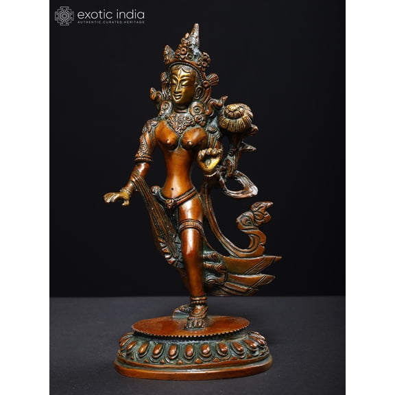 9" Standing Tara Tibetan Buddhist Goddess Brass Statue | Handmade Buddhist Idol