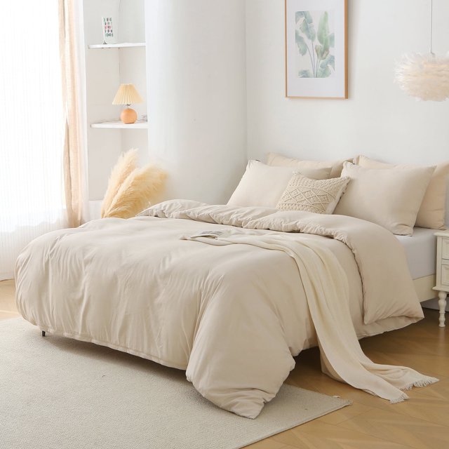 Ktaxon Juego de 3 Piezas Tamaño King de Poliéster, con 1 Funda Nórdica y 2 Fundas de Almohada, No Incluidas (sin Rellenos), Color Beige