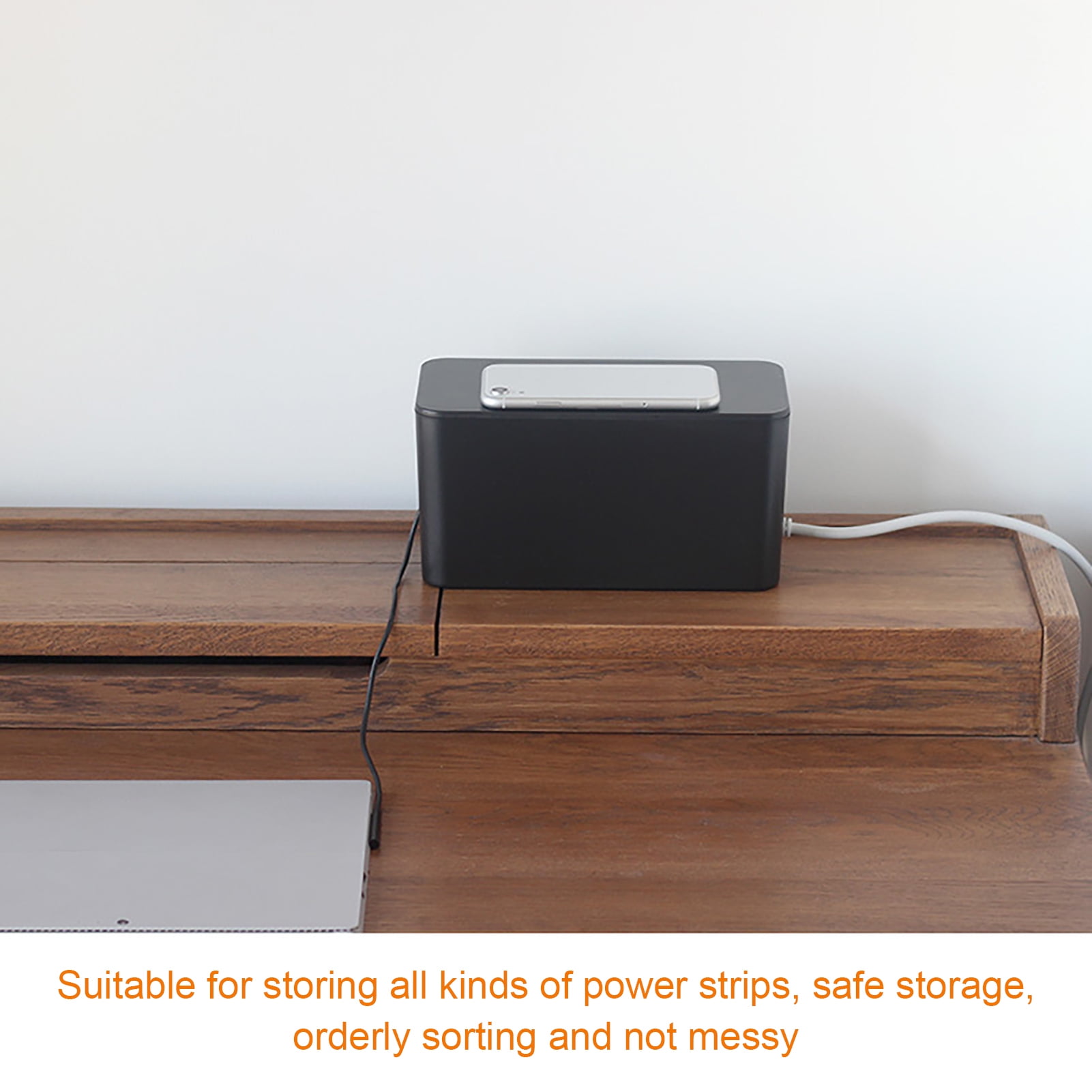 HomeLife Power Strip Storage Box Multi-purpose Strong Bearing Capacity Good Hardness Desk Anti-skid Cable Management Box for Office