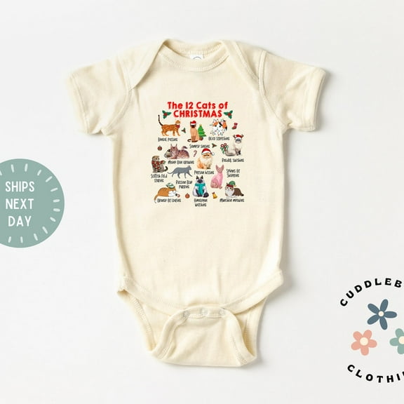 Christmas Kitty Cat Baby Bodysuit, 12 Cats of Christmas Bodysuit, Baby's 1st Christmas, Cat Lover