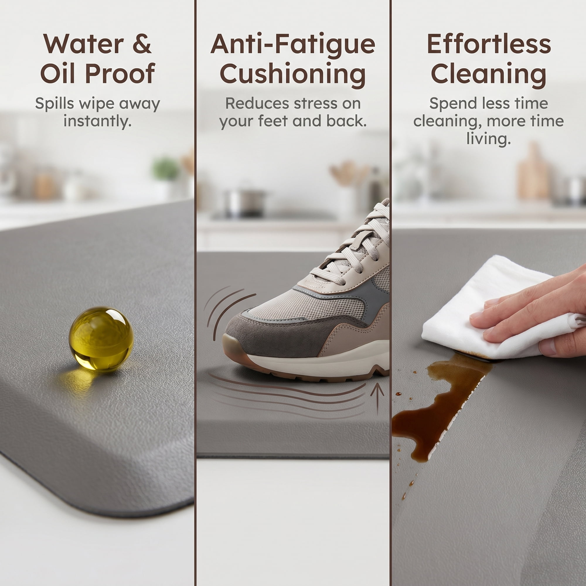 Unique Bargains Anti-Fatigue Cushioned Ergonomic Waterproof Rug Silver Gray 28" x 17"