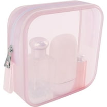 Waterproof Silicone Makeup Bag, Portable Travel Cosmetic Bag for Women, Clear Washable Versatile Zipper Toiletry Bag(Pink)