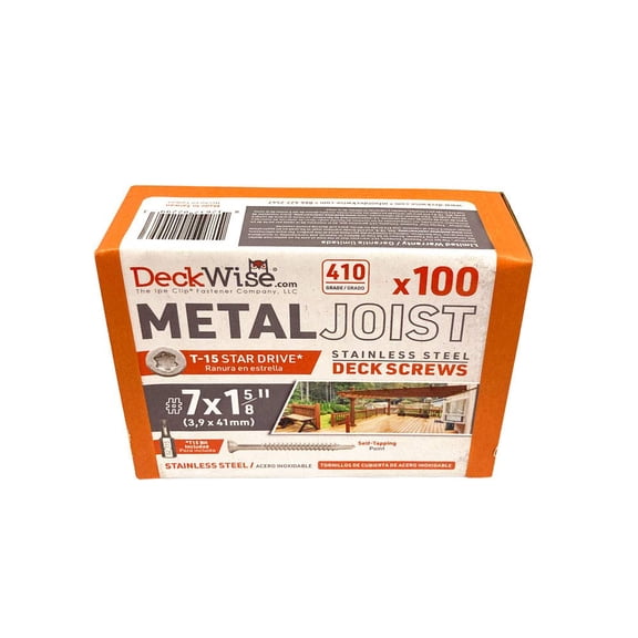 DeckWise #7x1-5/8" Stainless Steel Self-Tapping Deck Screws for Metal Joists, T15 Head, Covers 50 Sq. Ft. of Decking (100 Pack)