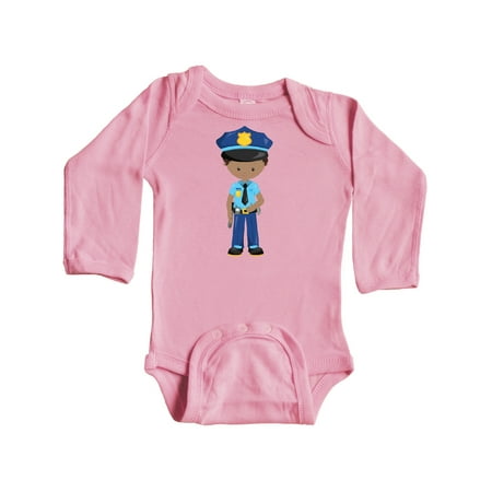 

Inktastic African American Boy Policeman Police Uniform Gift Baby Boy Long Sleeve Bodysuit