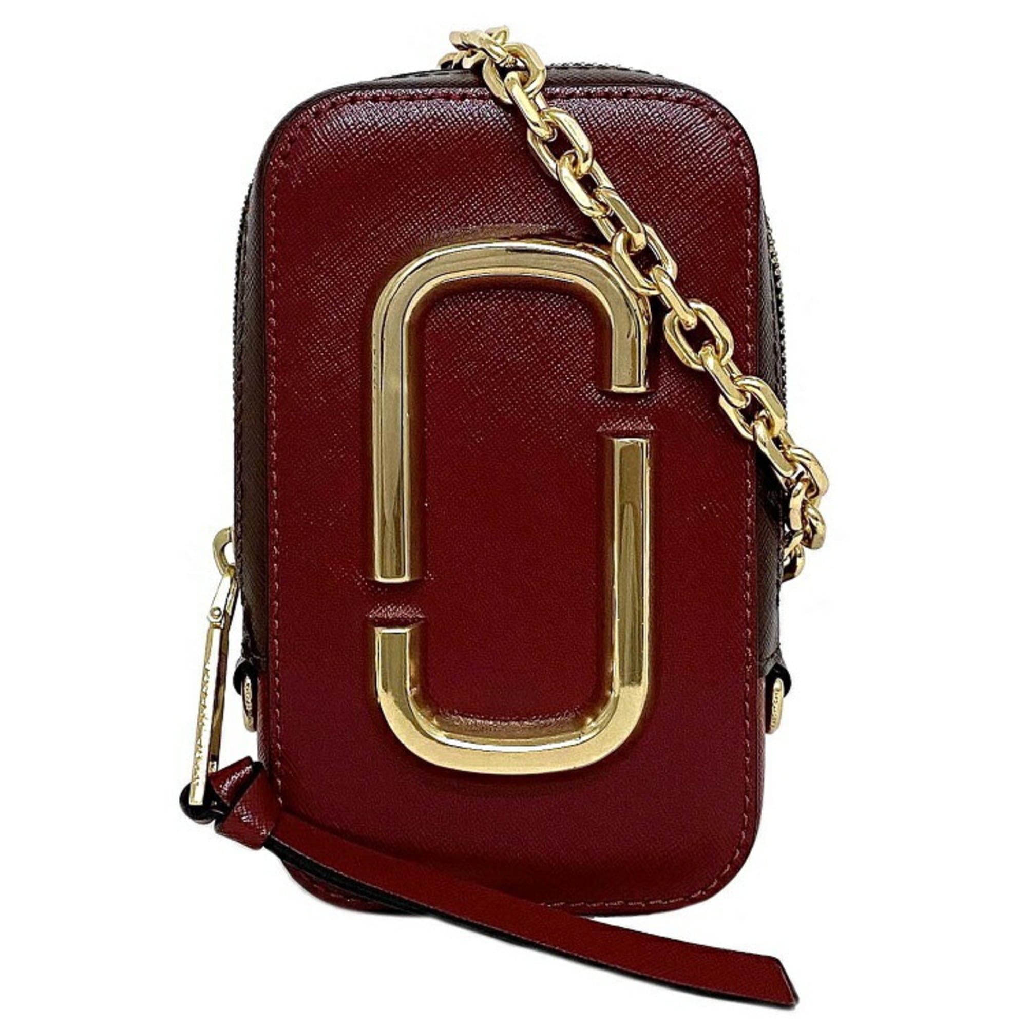 Authenticated Used Marc Jacobs Shoulder Bag Hot Shot Bordeaux Brown Gold M0012740 Coated Leather MARC JACOBS Chain Women's