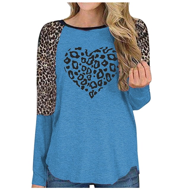 Birdeem Blouse à Manches Longues pour Femmes, Mode, Imprimé Léopard, Imprimé Love, Col Rond