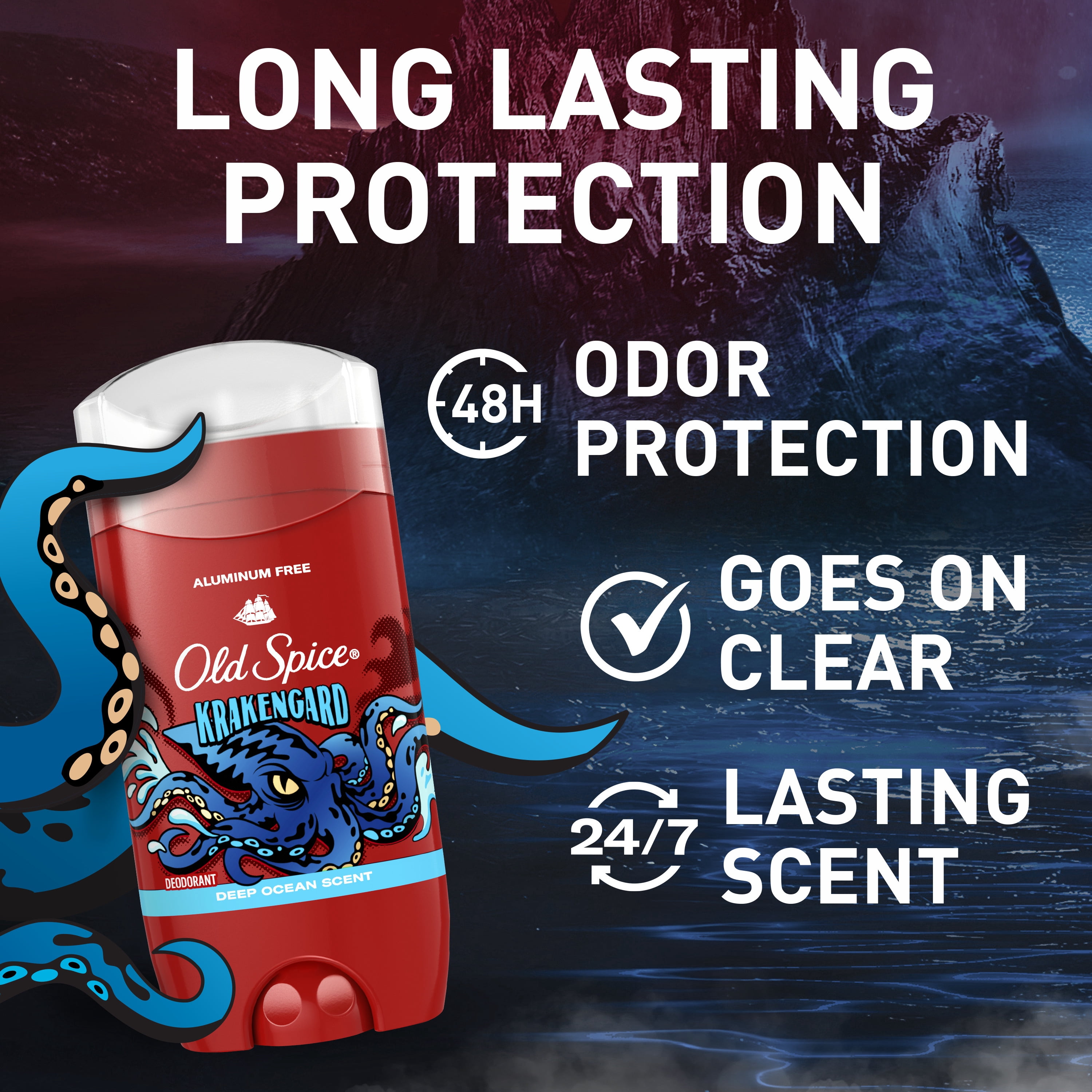 Old Spice Aluminum Free Deodorant for Men, 24/7 Freshness, Long Lasting Odor Protection, Legendary Fragrance, Krakengard, Deep Ocean Scent, Twin Pack, 2x 3oz