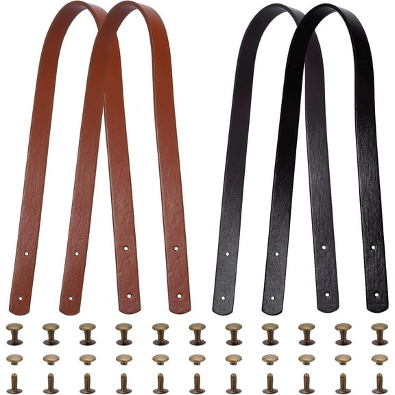 4 Sets 2 Colors Faux Leather Bag Handles with 20 Sets Iron Rivets 23.62x0.72inch PU Leather Bag Strap Replacement Handbag Handle Belt for Bag Making Supplies Hole: 3mm Colorful