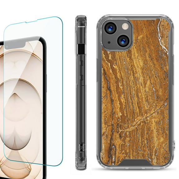 Shockproof Bumper Phone Case for iPhone 13, with Tempered Glass Screen Protector, by OneToughShield ® - Marble / Earth