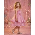 thumbnail image 6 of IBTOM CASTLE Toddler Kids Girls Pageant Sequin Flower Dress, Shiny Asymmetric Shoulder Formal Party Tiered Tulle Gowns 2-8T Bean paste color, 6 of 7