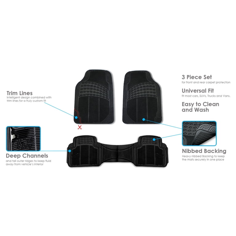 FH Group Universal Fit Rubber Floor Mats, 4-Piece Black Set photo 6